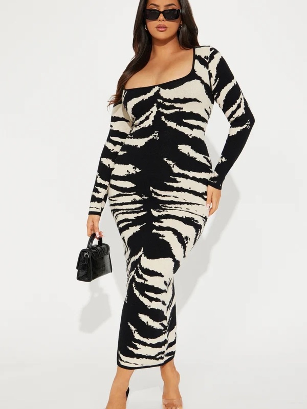 Fashion Nova Black & White Zebra Print Long Sleeve Maxi 2XL